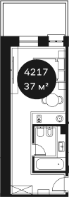 Объект, 37.29 м², 4/4 этаж, ЖК «Резиденция Волна»