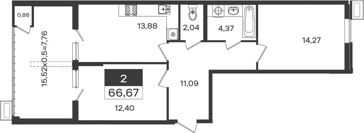Продается 2-комн. квартира, 58.05 м²