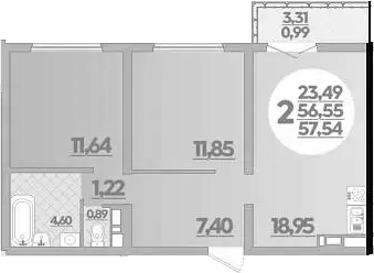 2-комн., 56.55 м², 3/16 этаж, ЖК «Город у моря»
