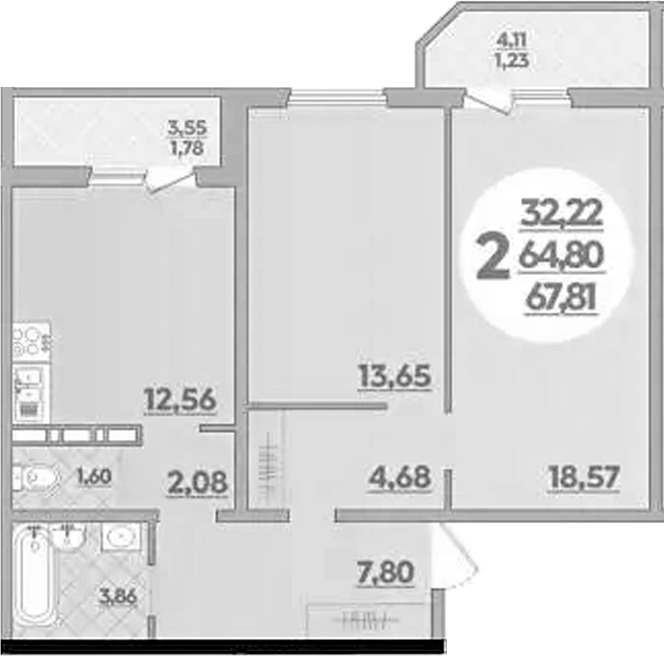 Продается 2-комн. квартира, 64.8 м²