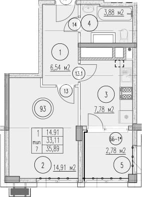 1-комн., 33.11 м², 6/10 этаж, ЖК «Agoy Park Residence by Lavicon»