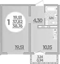 Продается 1-комн. квартира, 37.82 м²