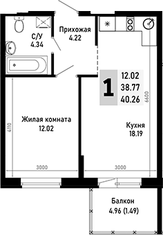 Продается 1-комн. квартира, 38.77 м²