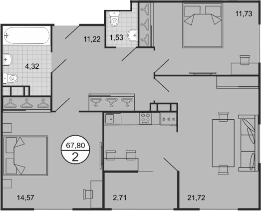 3-комн., 65.09 м², 7/9 этаж, ЖК «Событие»