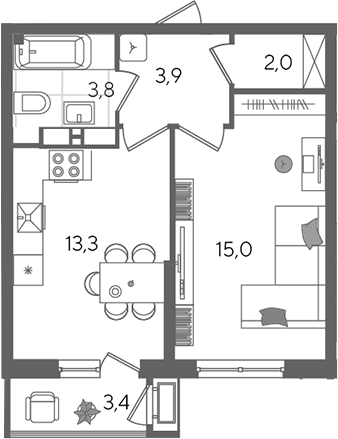 Продается 1-комн. квартира, 40.6 м²