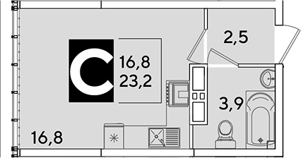 Студия, 23.2 м², 16/16 этаж, ЖК «Самолет»