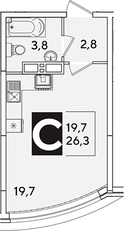 Студия, 26.3 м², 11/16 этаж, ЖК «Самолет»