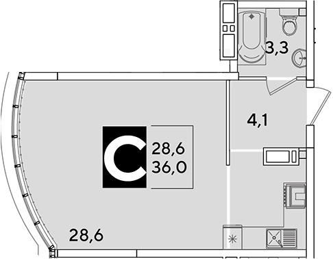 Студия, 36 м², 16/16 этаж, ЖК «Самолет»