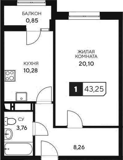 Продается 1-комн. квартира, 42.4 м²