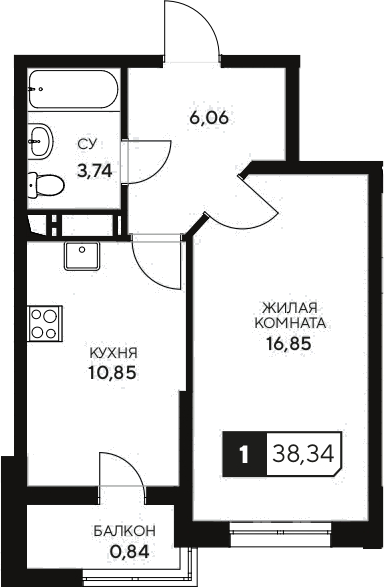 1-комн., 37.5 м², 13/20 этаж, ЖК «Центральный. Гамма»