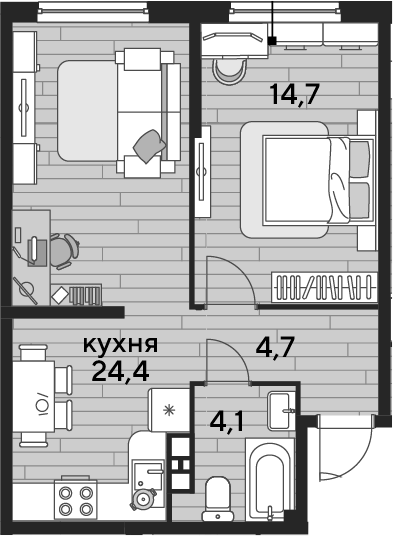 1-комн., 47.9 м², 7/16 этаж, ЖК «DОГМА ПАРК»