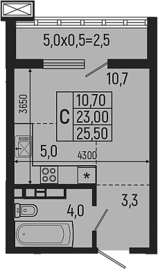 Студия, 23 м², 7/7 этаж, ЖК «Звезды»