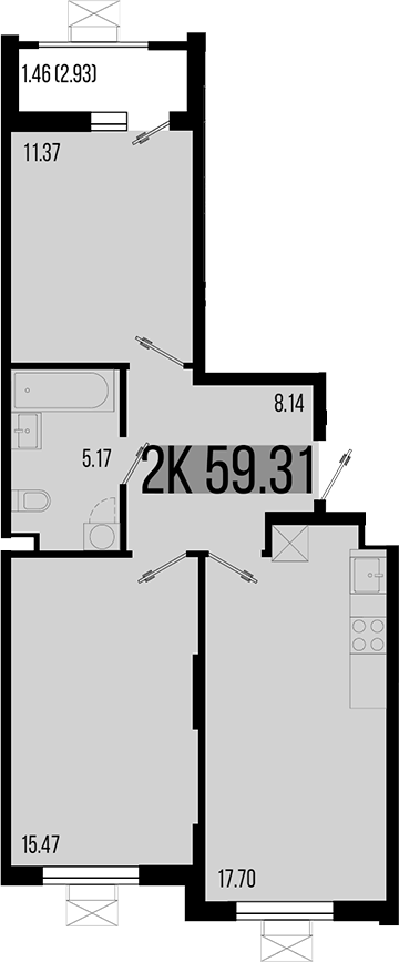 2-комн., 57.85 м², 1/8 этаж, ЖК «Цветной бульвар»