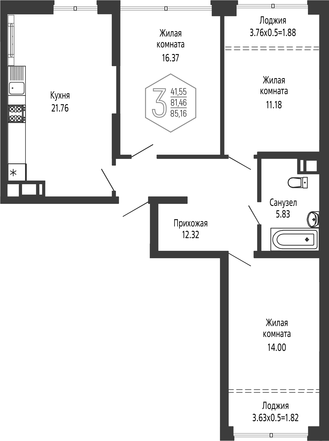 4+ комнаты, 81.46 м², 24/24 этаж, ЖК «Гарантия PRIME»