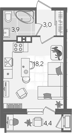 Студия, 25.1 м², 3/24 этаж, ЖК «Рекорд»