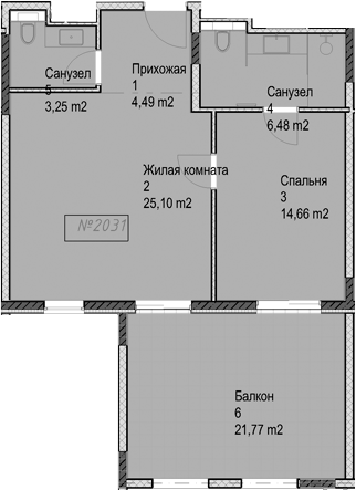 2-комн., 54.03 м², 2/6 этаж, ЖК «Гостиничный комплекс Николай 1»