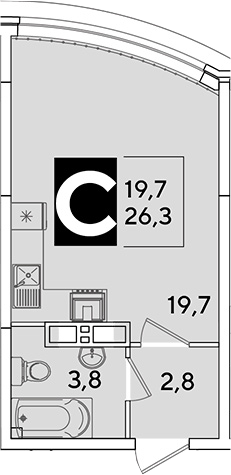 Студия, 26.3 м², 14/16 этаж, ЖК «Самолет»