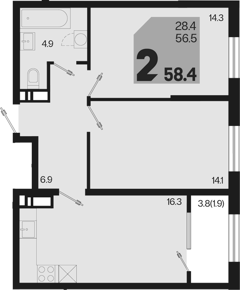 Продается 3-комн. квартира, 56.3 м²
