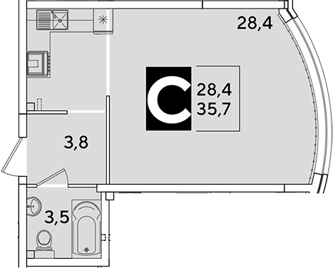 Студия, 35.7 м², 2/16 этаж, ЖК «Самолет»