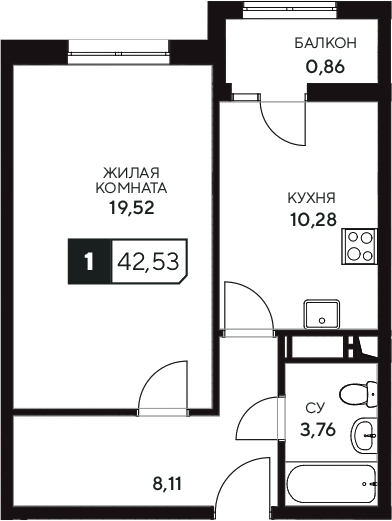 Продается 1-комн. квартира, 41.67 м²