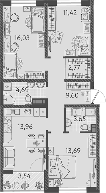 4+ комнаты, 75.76 м², 8/9 этаж, ЖК «Друзья»