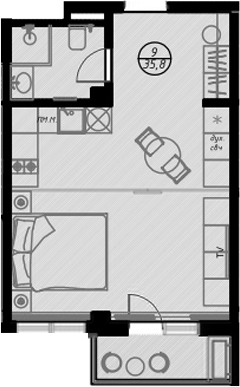 Студия, 32.8 м², 6/7 этаж, ЖК «Оливия»