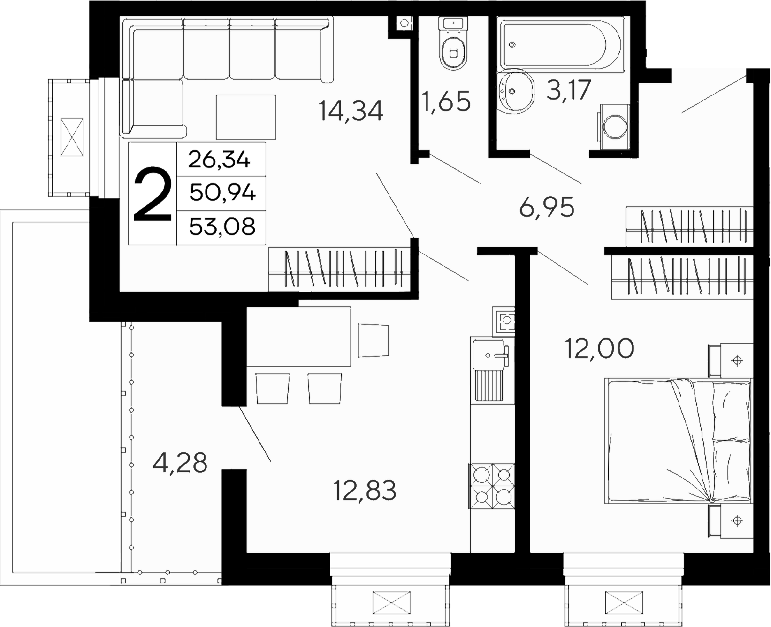Продается 2-комн. квартира, 50.94 м²