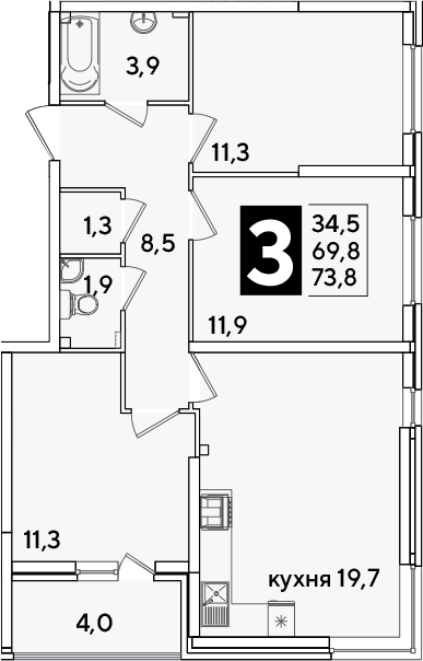 Продается 4-комн. квартира, 69.8 м²