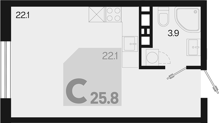 Продается 1-комн. квартира, 25.8 м²