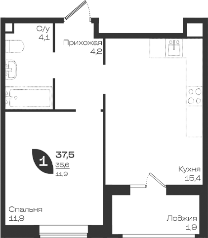 Продается 1-комн. квартира, 35.6 м²