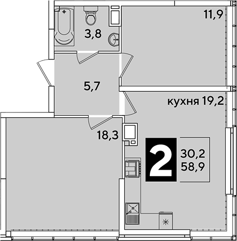 3-комн., 58.9 м², 15/16 этаж, ЖК «Самолет»