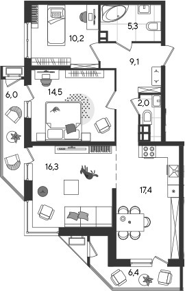 4+ комнаты, 74.8 м², 9/24 этаж, ЖК «Рекорд»
