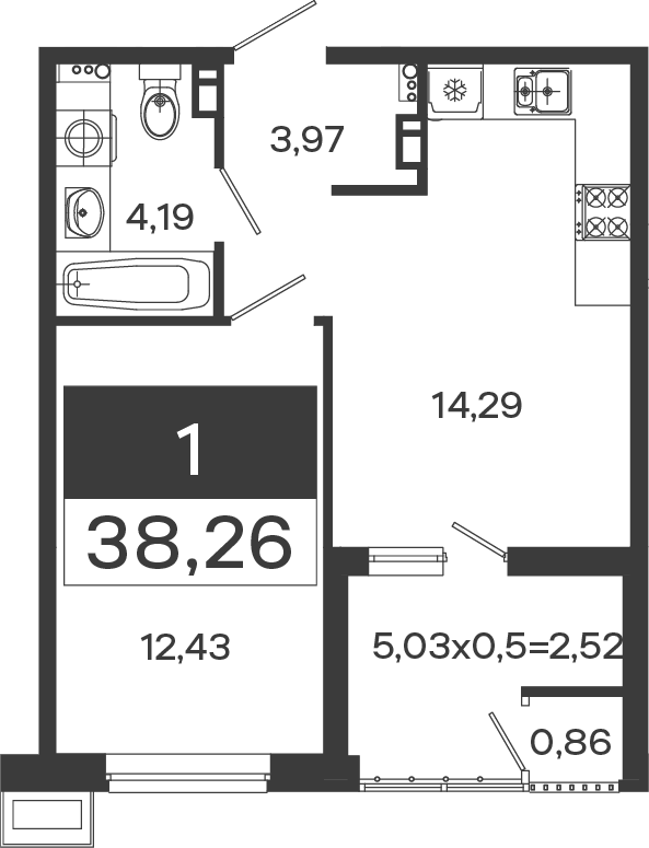 Продается 1-комн. квартира, 35.74 м²