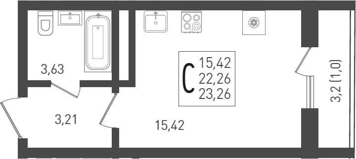 Продается 1-комн. квартира, 23.2 м²