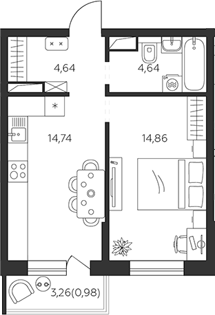 1-комн., 38.88 м², 4/9 этаж, ЖК «К24»