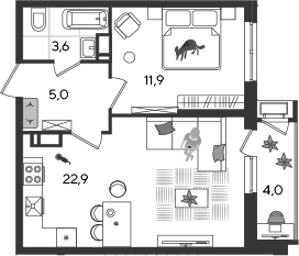 2-комн., 43.4 м², 13/24 этаж, ЖК «Рекорд»