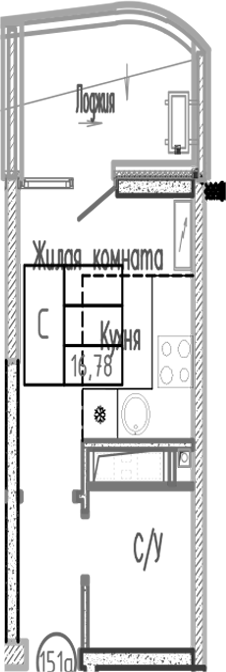 Студия, 16.78 м², 2/12 этаж, ЖК «Sun Hills Ольгинка»