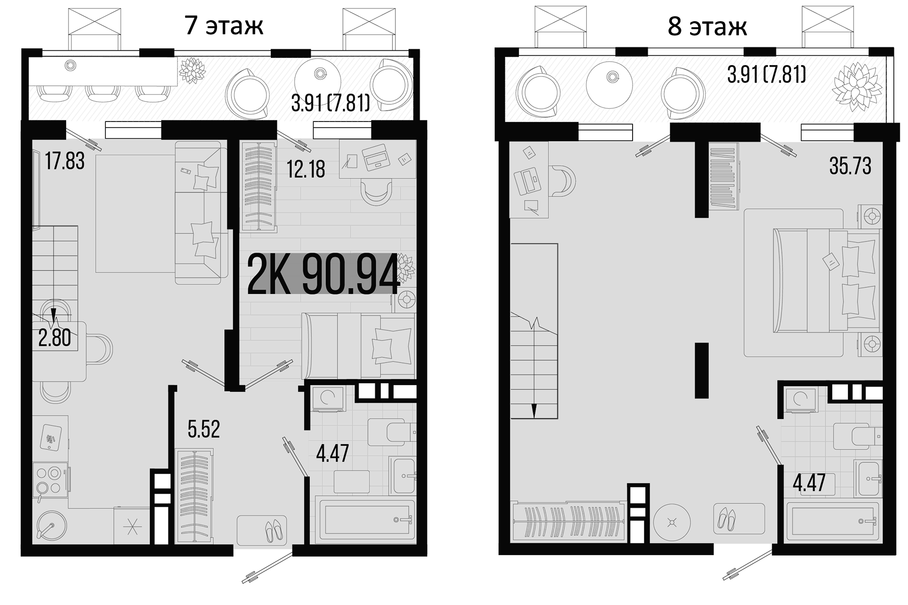 2-комн., 83.12 м², 7/8 этаж, ЖК «Цветной бульвар»