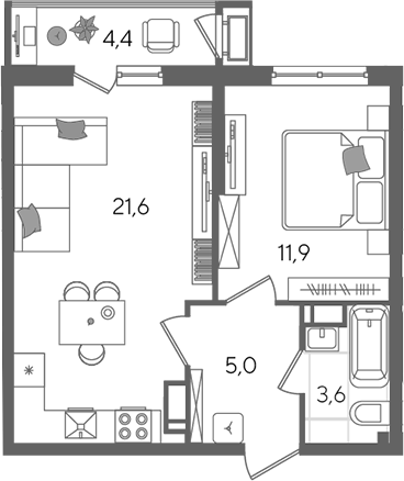 Продается 2-комн. квартира, 42.1 м²