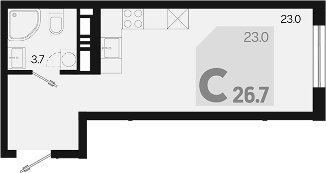 Студия, 26.7 м², 8/18 этаж, ЖК «Первое место»