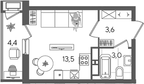 Студия, 20.1 м², 19/24 этаж, ЖК «Рекорд»