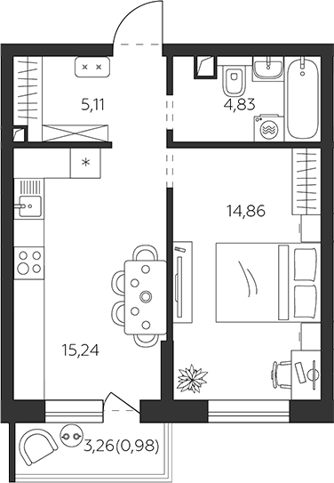 1-комн., 40.04 м², 2/9 этаж, ЖК «К24»