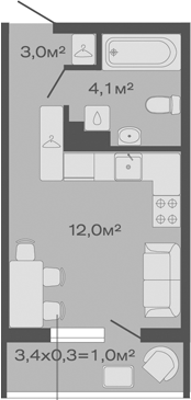 Студия, 19.1 м², 1/4 этаж, ЖК «Дзенпарк»