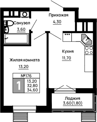 Продается 1-комн. квартира, 32.8 м²