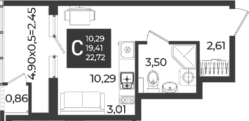 Студия, 19.41 м², 3/18 этаж, ЖК «Образцово»
