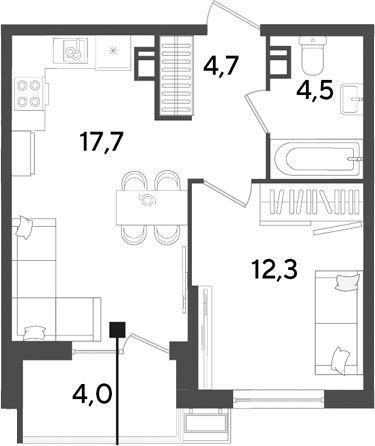 2-комн., 39.2 м², 9/18 этаж, ЖК «Парк Победы»