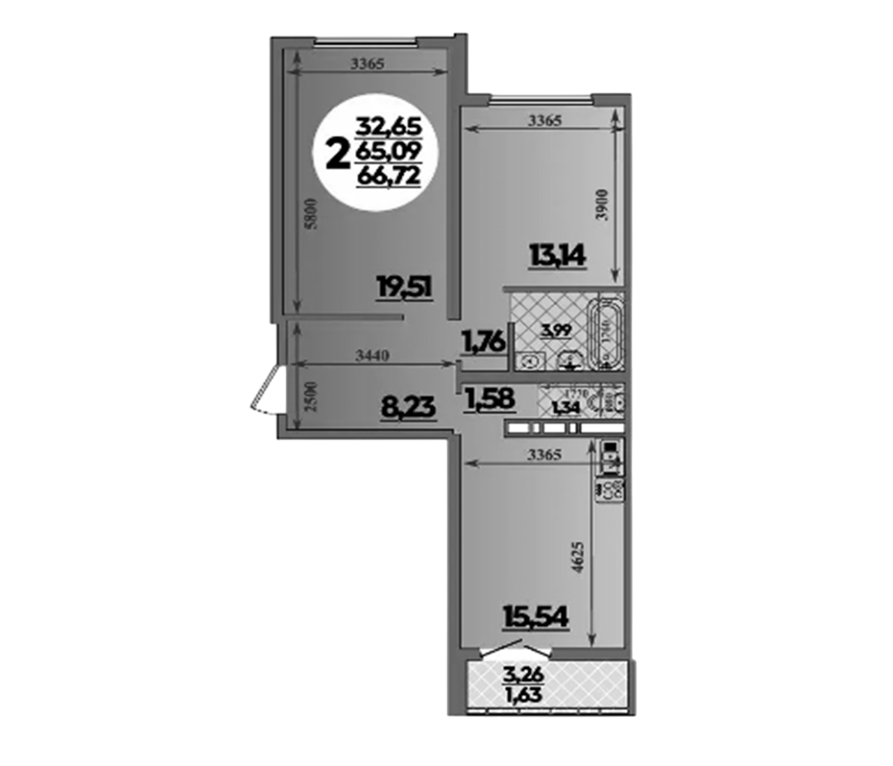 2-комн., 65.09 м², 6/16 этаж, ЖК «Город у моря»