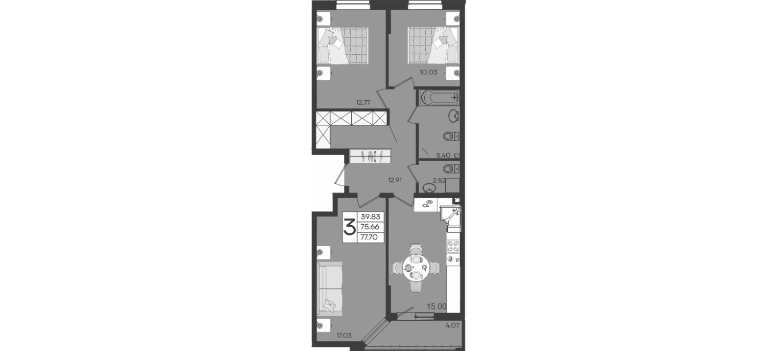 Продается 3-комн. квартира, 75.66 м²