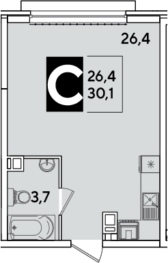 Студия, 30.1 м², 2/16 этаж, ЖК «Самолет»