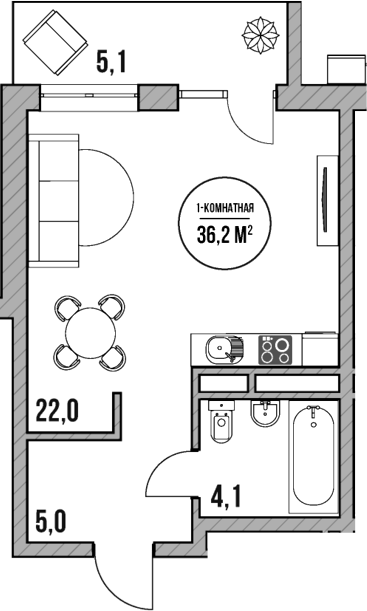 Студия, 31.1 м², 5/5 этаж, ЖК «МореТут»